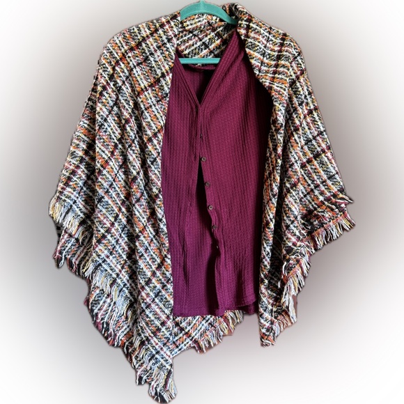 Fringed Blanket Scarf Shades of Burnt Orange Black Maroon Red Blue Cream Yellow - Picture 3 of 7